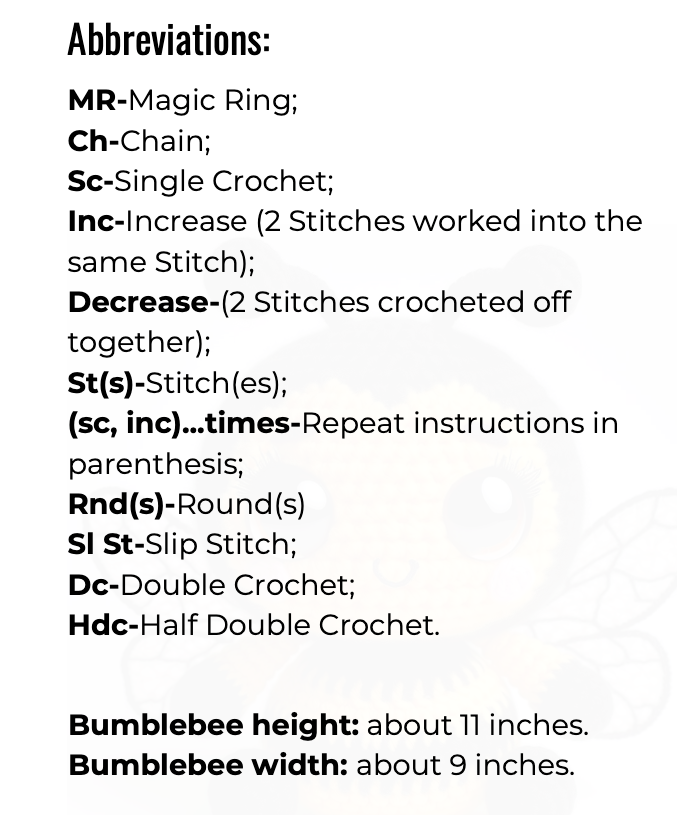 Bizzy - Bumblebee Crochet Pattern