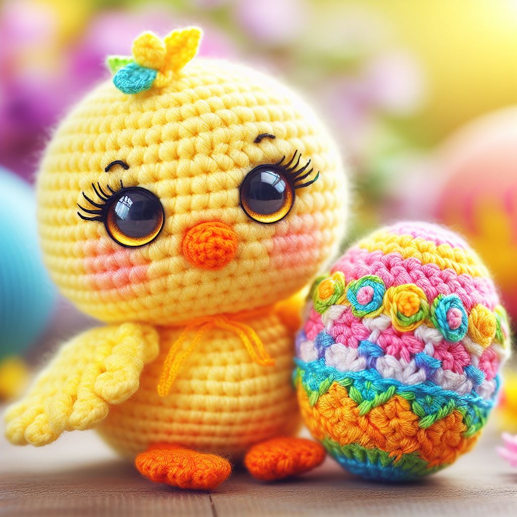 Easter Chick with Eggs – Crochet Pattern